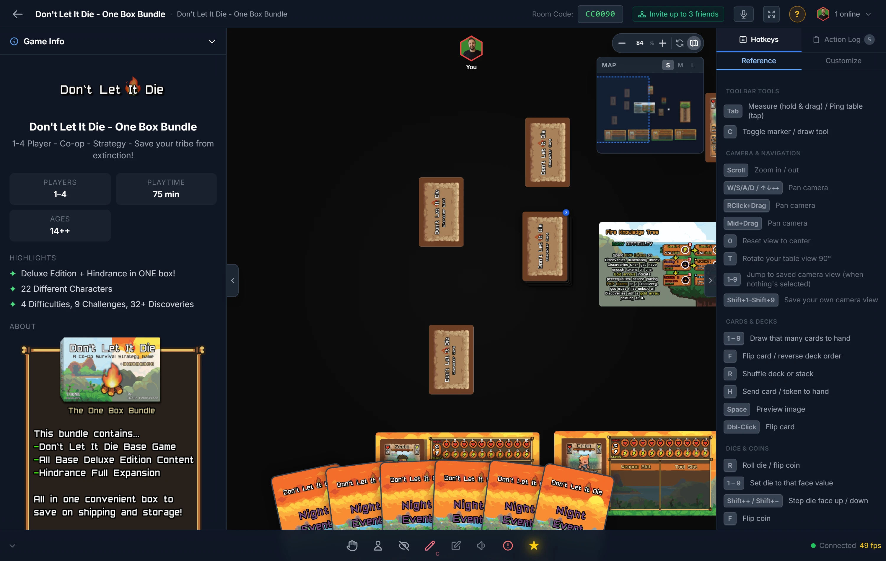 Cards drawn into your private hand, fanned along the bottom of the screen